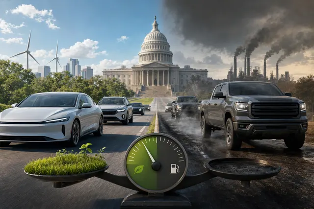 Illustration accompanying an article about proposed U.S. fuel-economy standards for cars and light trucks