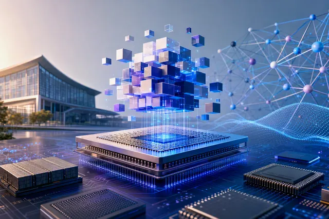 AI-generated illustration representing Open3D-PIMC and heterogeneous 3D AI computing hardware