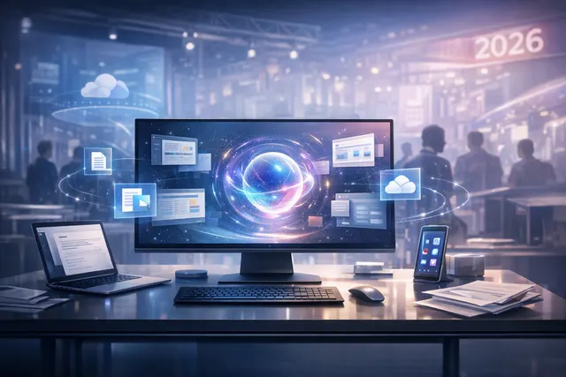 Abstract AI office agent interface generating editable documents, spreadsheets, and presentations