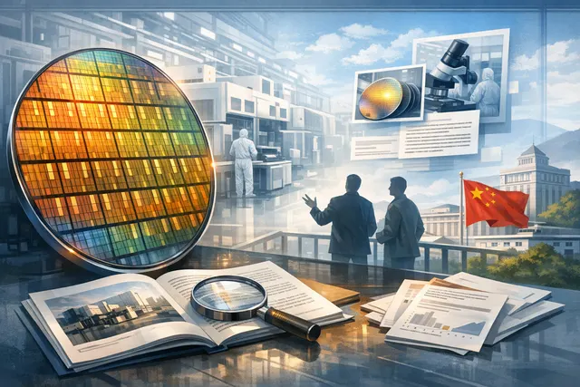 Conceptual illustration of Huawei and Swaysure joint DRAM wafer fabrication plant in Shenzhen with chip manufacturing equipment and cleanroom architecture