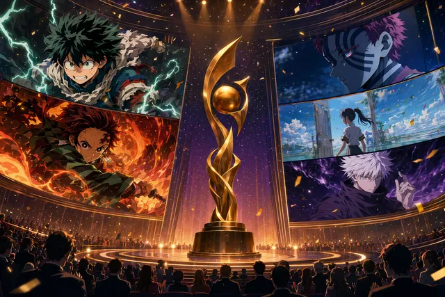 Illustration representing the 10th Crunchyroll Anime Awards celebration in Tokyo