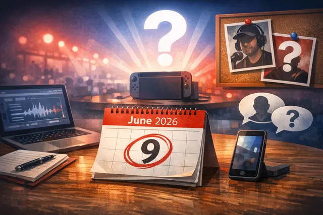 AI-generated editorial hero image featuring a stylized Nintendo controller over a blurred calendar background, hinting at the June 2026 Nintendo Direct rumor.