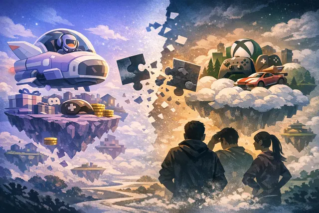 Abstract illustration of the Microsoft-Xbox and Discord partnership, representing bundled subscriptions and gaming networks.