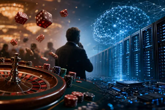 Editorial illustration about Hock Tan’s warning on speculative AI investing and the funding of AI infrastructure.