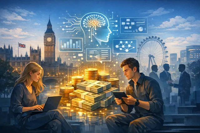 Abstract illustration representing AI adoption and integration into workplace workflows.