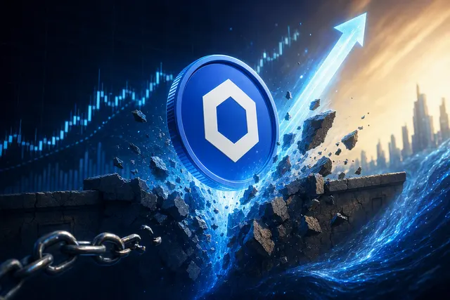 Editorial illustration of Chainlink LINK market momentum and cryptocurrency price charts