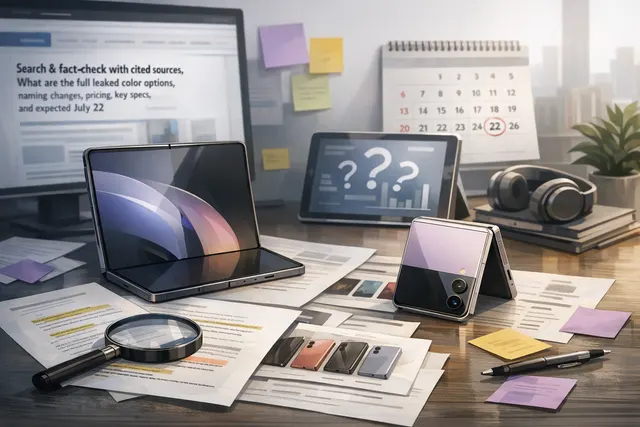 A futuristic, abstract visual representing the Samsung Galaxy Z Fold 8 Ultra, Z Fold 8, and Z Flip 8, with a dark gradient background and elements suggesting a foldable screen and
