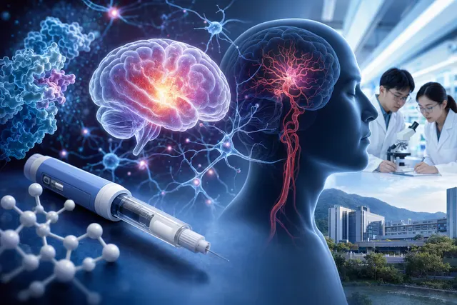 Illustration representing GLP-1 drugs being studied for brain protection during ischemic stroke treatment