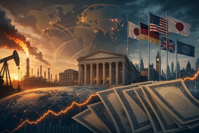 Editorial illustration of rising global government bond yields and market volatility