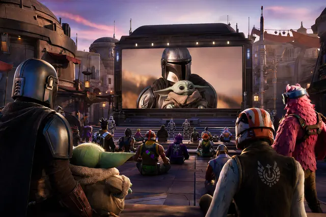 Fortnite Mandalorian and Grogu Watch Party Island Star Wars themed screening event