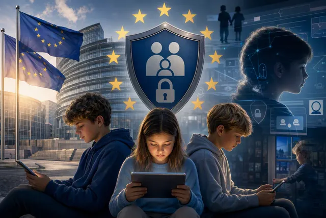 Illustration representing the European Union’s proposed child online-safety rules for social media and AI services