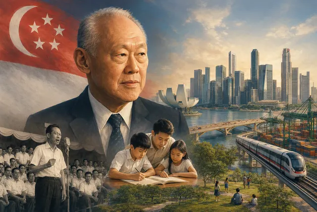 Editorial image accompanying a profile of Lee Kuan Yew and the development of modern Singapore
