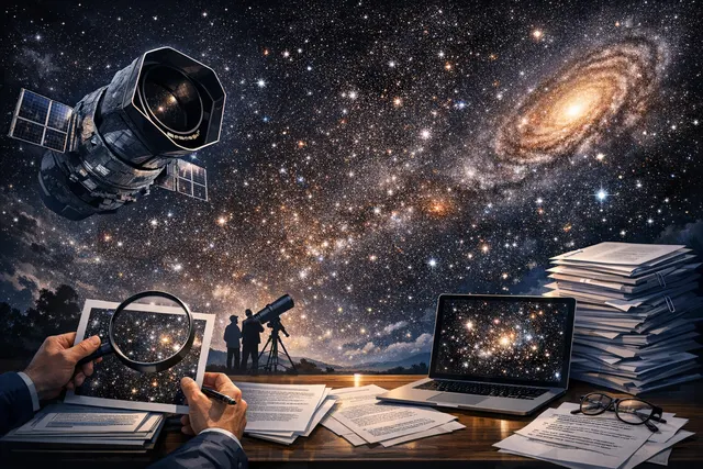 AI-generated illustration of Euclid space telescope observing the Milky Way's galactic bulge with a dense star field