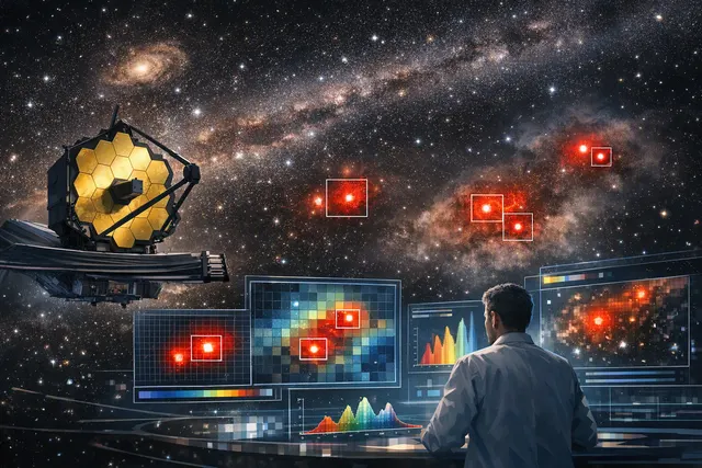 What did astronomers discover using a new pixel by pixel color analysis technique on James Webb Space Telescope infrared images of “Little R