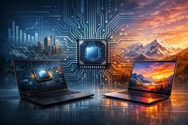 Lenovo ThinkPad L14 Gen 7 and Acer Swift Edge 14 laptops representing Intel Panther Lake business and premium notebook designs