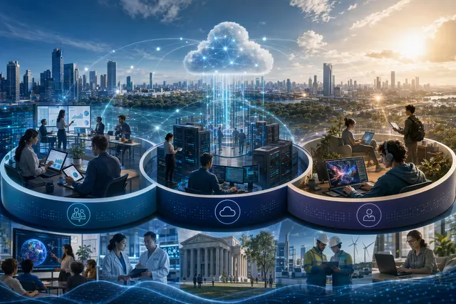 Illustration representing Microsoft cloud, AI, and software ecosystem