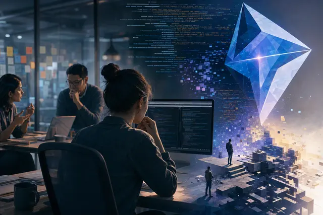 AI-generated editorial illustration for the debate over Gemini 4’s real-world coding performance