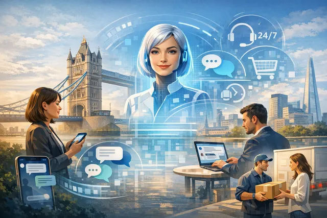 AI-generated concept image representing Meta's AI business agent announcement at the Conversations conference in London