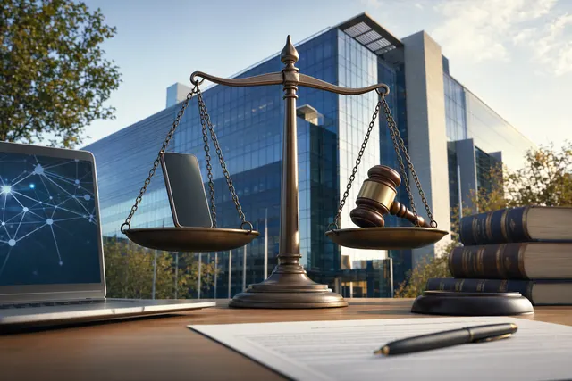 Illustration representing a legal dispute over technology patents between electronics companies and Nokia