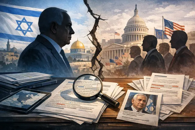 Editorial illustration depicting the diplomatic rift between U.S. President Donald Trump and Israeli Prime Minister Benjamin Netanyahu over Israeli military deployments in southern