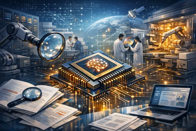 Abstract illustration of AI chip architecture and neural network connections representing Z.ai's GLM-5.2 model and domestic silicon strategy