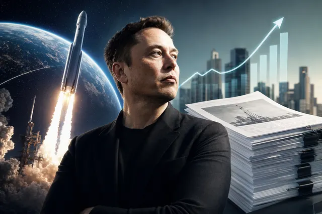 Illustration of Elon Musk wealth surge linked to SpaceX IPO and record net worth