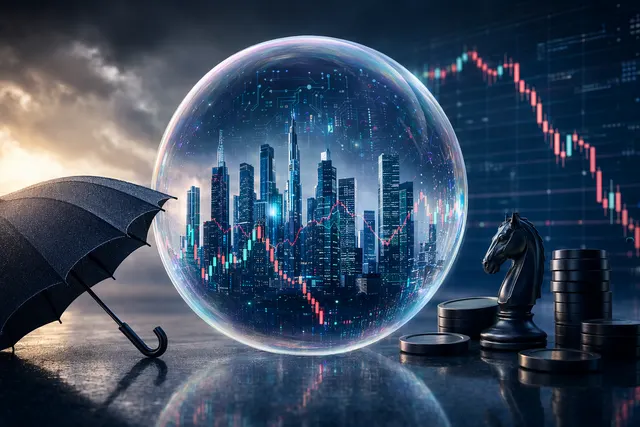 Illustration of stock market volatility and options hedging strategies around tech stocks