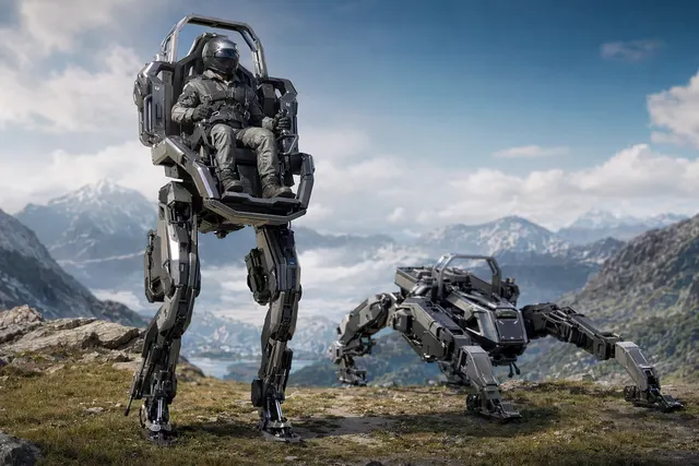 Concept image of a large rideable humanoid mech robot inspired by Unitree GD01