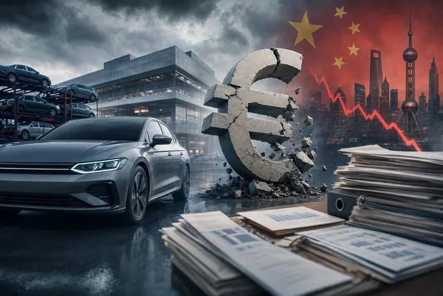 AI-generated editorial illustration representing Volkswagen’s 2026 profit warning and Porsche impairment