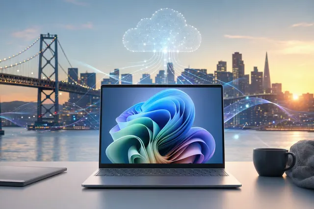 Illustration of AI running on a Windows PC as part of Microsoft’s hybrid intelligence strategy