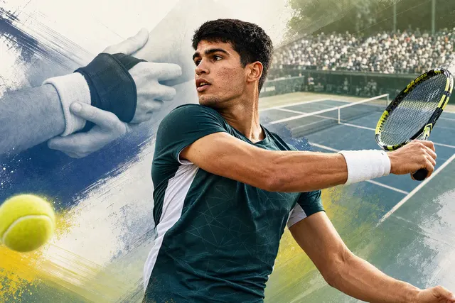 Carlos Alcaraz returning to the court at the US Open after his wrist-injury layoff