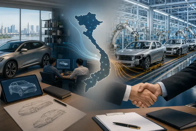 Illustration representing VinFast restructuring its Vietnam manufacturing business
