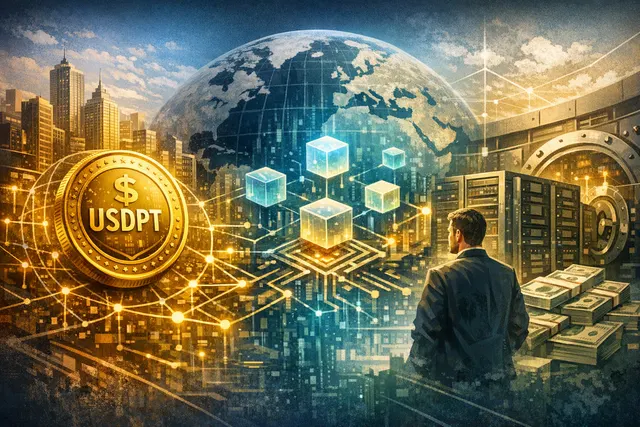 Graphic illustrating the Bybit and Western Union partnership around the USDPT stablecoin, connecting crypto trading to a global cash payout network.