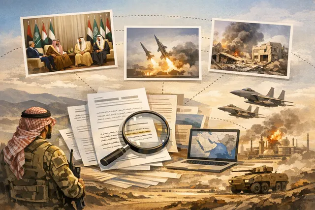 A conceptual image showing a Saudi Patriot missile defense system silhouetted against the sky, symbolizing the kingdom's depleted air defense capability.