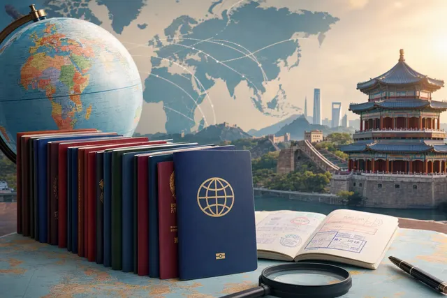 Illustration representing passport-based visa rules for travel to China