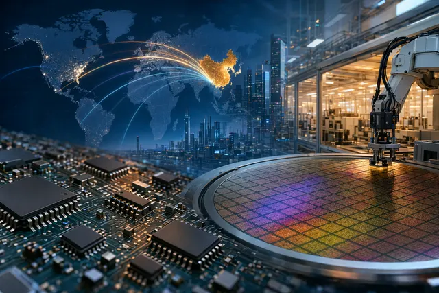 Illustration of semiconductor chips and AI infrastructure highlighting mature-node supply pressures