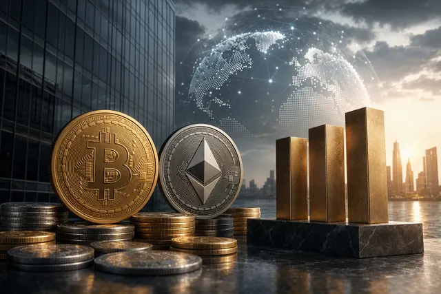 Editorial illustration for a report on BlackRock’s Bitcoin and Ethereum ETF inflows