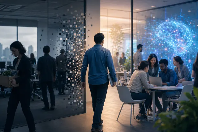 Illustration representing Meta layoffs and AI restructuring