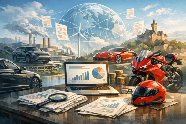 Volkswagen logo and factory silhouette representing the company's 2026 financial crisis and restructuring