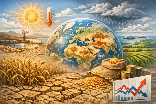 Drought-cracked wheat field illustrating how widespread water scarcity can affect global wheat prices