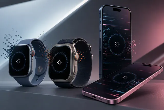 Editorial illustration accompanying reports of Apple Watch and iPhone restarts