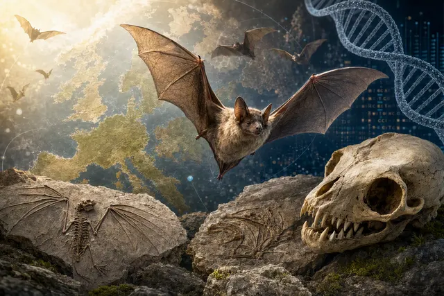 AI-generated editorial illustration for a story about bat evolution