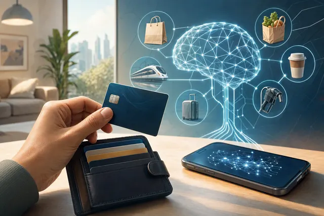 AI-generated illustration accompanying an article about choosing a miles-earning credit card with KiasuMiles