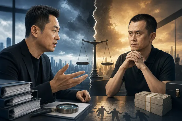 AI-generated editorial illustration for the dispute over Binance’s post-crash compensation and exchange accountability