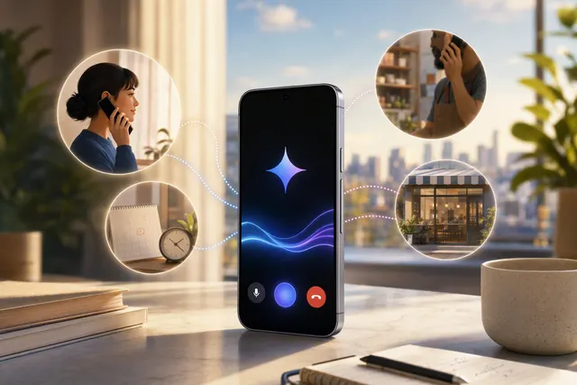 AI-generated editorial illustration for Gemini Call for Me, Google's business-calling preview