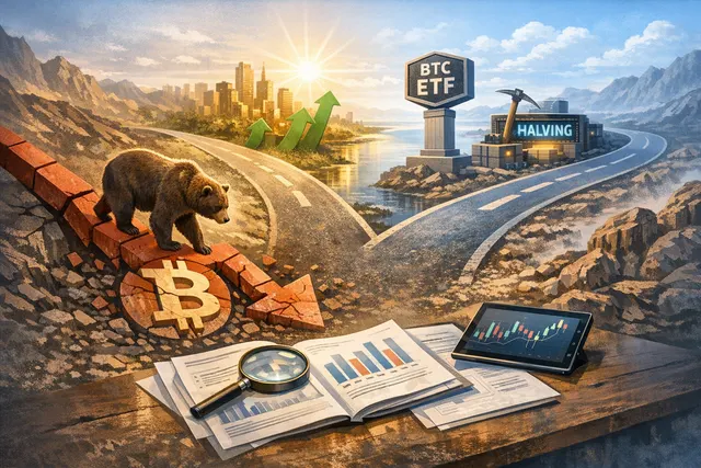Bitcoin price chart with key catalysts: Fed rate decisions, CLARITY Act, and Strategy balance sheet
