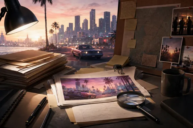 AI-generated editorial illustration about the reported GTA VI PC release window