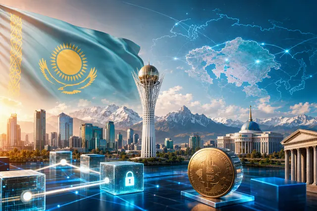 Illustration of digital finance and tokenised investments linking Kazakhstan with Central Asia