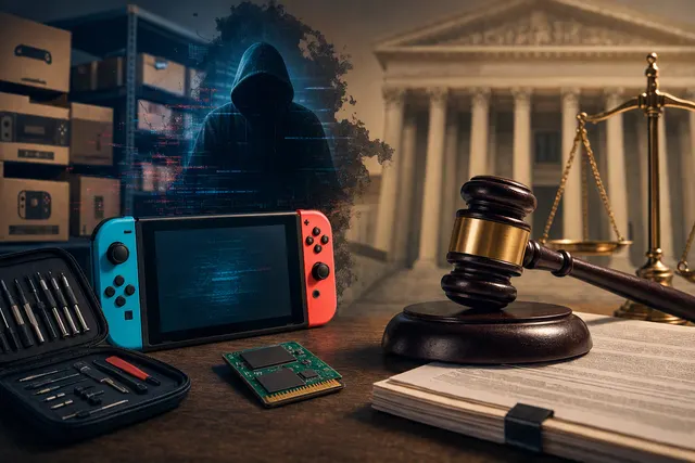Illustrative editorial image for a report on Nintendo’s Switch piracy lawsuit against Archbox