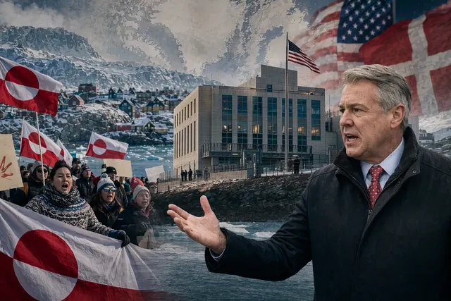 Illustration of the U.S. consulate in Nuuk, Greenland symbolizing geopolitical tensions in the Arctic